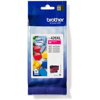 Brother LC-426XLM magenta ink cartridge in blue packaging with colorful ink drop design and product details.