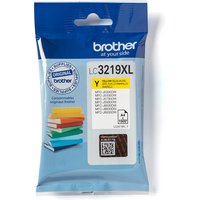 Brother LC3219XLY yellow ink cartridge in blue packaging with Brother logo and product details.