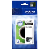 Brother LC3233BK black ink cartridge in blue packaging with product image and compatibility details.