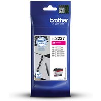 Brother LC3237M magenta ink cartridge in blue packaging with product details and compatibility list.
