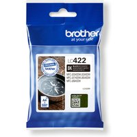 Brother LC422BK black ink cartridge in blue and white packaging with Brother logo and product details.