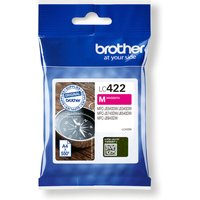 Brother LC422M Original Magenta ink cartridge in blue packaging with product details and QR code.