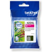 Brother LC422XLM magenta ink cartridge in blue packaging with colorful paperclips design.