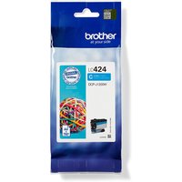 Brother LC424C Original Cyan ink cartridge in blue packaging with colorful rubber band image.