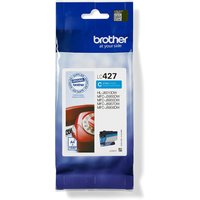 Brother LC427C cyan ink cartridge in blue packaging with product details and printer compatibility list.