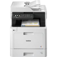 White Brother MFC-L8690CDW multifunction laser printer with touchscreen, document feeder, and paper tray.