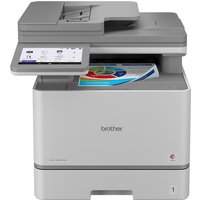 Brother MFC-L8970CDW multifunction laser printer, gray, with touchscreen, A4 paper tray, and document feeder.