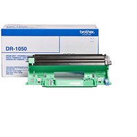Brother Mono Laser Drum with green casing and black roller, model DR-1050, in front of branded packaging box.
