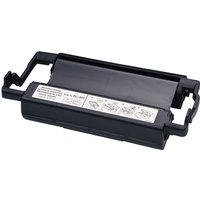 Brother PC-201 black thermal-transfer roll with plastic casing, labeled instructions, fits Brother fax machines.