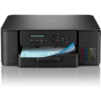 Black Brother 3-in-1 ink tank printer with LCD screen, control panel, and visible ink tanks on the front.