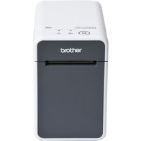 Brother TD-2135N label printer, white and gray, compact design, direct thermal, wired and wireless connectivity.