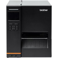 Black Brother TJ4520TN label printer with LCD screen, control buttons, and Ethernet port.