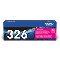 Brother TN-326M magenta toner cartridge in blue and pink box with large "326" text.