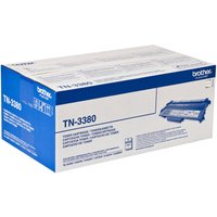 Brother TN-3380 toner cartridge box, white with blue accents, showing product image and specifications.