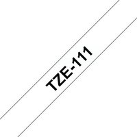 Brother TZE-111 label-making tape, black text on transparent background, diagonal layout.