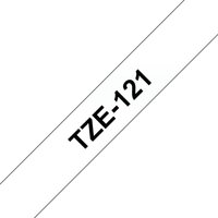 White Brother TZE-121 label-making tape with black text.