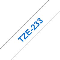 Brother TZE-233 label-making tape, blue text on white background, diagonal layout.