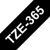 Brother TZE-365 label tape, white text on black background, 36mm width, 8m length, compatible with Brother label makers.