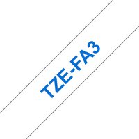 Brother TZE-FA3 label-making tape, blue text on white background, diagonal layout.