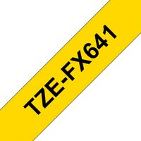 Yellow Brother TZE-FX641 label tape with black text, 18mm width, laminated for durability.