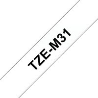 Brother TZE-M31 label-making tape, black text on transparent background, diagonal orientation
