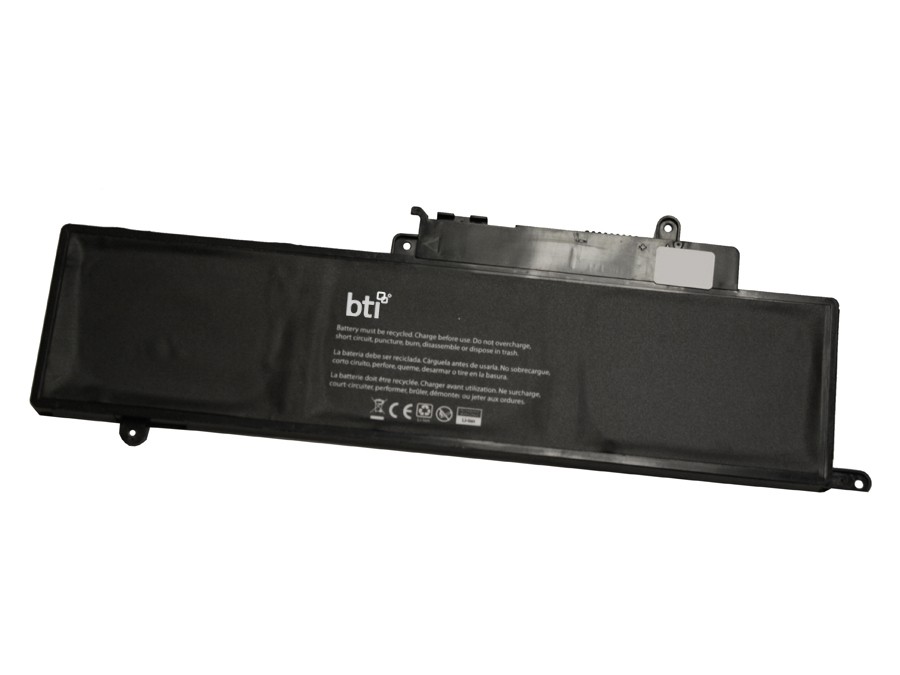 Black 3-cell battery with a smooth plastic finish, featuring the BTI logo and technical specifications printed in white on one side, designed for DELL INSPIRON 11 3147.
