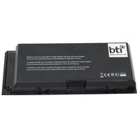 Black BTI 9-cell battery for Dell Precision laptops with white label and safety instructions.