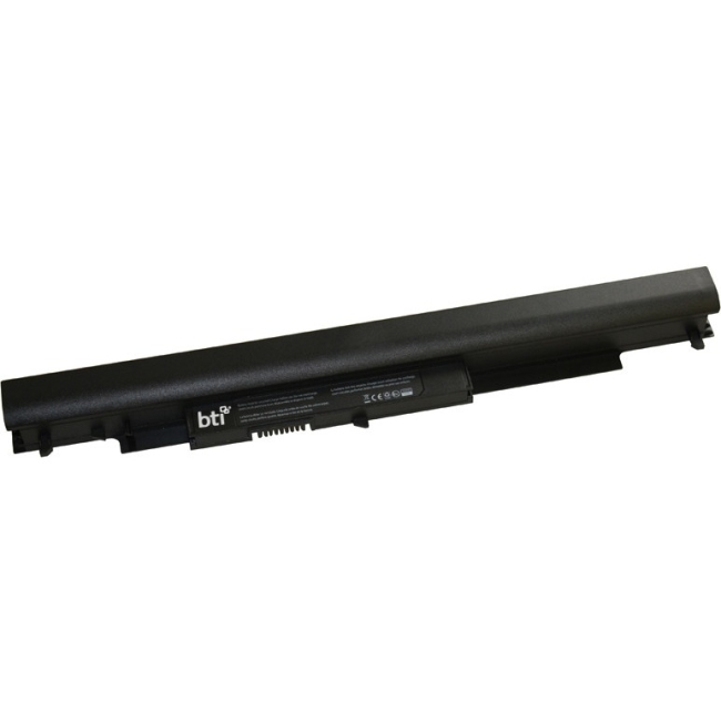Black lithium-ion replacement battery designed for HP 240 G4, 245 G4, 246 G4, and 250 G4 laptops, featuring a sleek design with connection points and branding from BTI.