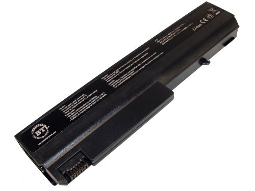 Black lithium-ion battery with a sleek design, featuring multiple connection pins and detailed labeling on the surface, compatible with HP - COMPAQ BUSINESS models.
