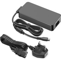 Black BTI 240W AC adapter with USB-C cable, UK plug, and power cord, rectangular design with rounded edges.