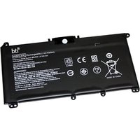 Black BTI 41.0 3-cell lithium battery with white text and symbols, compatible with specific HP models.