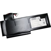 Black BTI 58.8 6-cell battery with white label, compatible with MSI MEDION laptops, rectangular shape with connector wires.