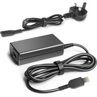 Black BTI 65W laptop charger for Lenovo with slim connector, UK power cable, and compact rectangular design.