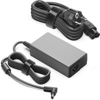 Black BTI 65W laptop charger with rectangular adapter, EU plug, and coiled cables.