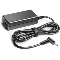 Black BTI 65W AC adapter with 4.5mm x 3.0mm HP connector, rectangular design, and coiled power cable.