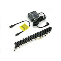 BTI 65W universal AC adapter with USB-C, 15 connectors, black power brick, UK cable, suitable for multiple laptop brands.