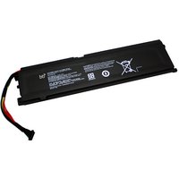 Black BTI 65Wh 4-cell laptop battery with connector wires, compatible with Razer Blade models, featuring safety icons.