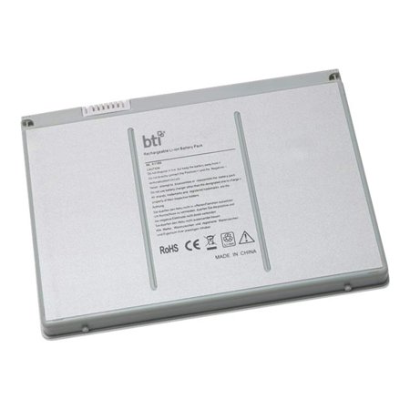 Silver rectangular battery with a smooth surface, featuring printed specifications and logos, designed for the Apple MacBook Pro 17-inch, with three cells and a 70Wh capacity.