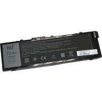 Black BTI 72Wh 6 cell battery with label for Dell Precision laptops, rectangular shape with connector on one end.
