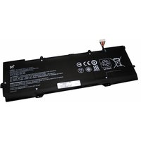Black BTI laptop battery, rectangular with white text and symbols, connector with colored wires on top edge.