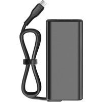 Black BTI 65W power adapter with a sleek rectangular design and attached cable looped neatly.