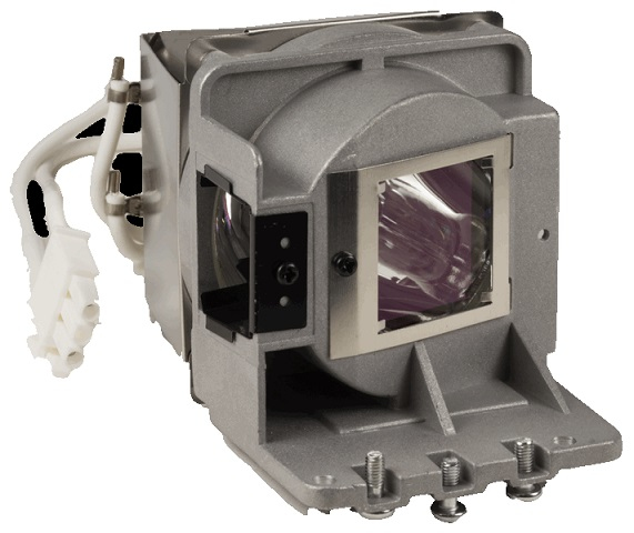 BTI lamp for INFOCUS IN122a, featuring a silver metal housing, clear glass lens, and multiple connection ports, designed for projector replacement.