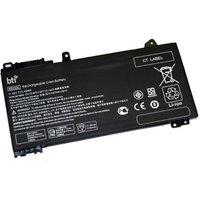 Black BTI RE03045XL-PL 43Wh 3-cell battery for HP Probook with white text and certification icons.