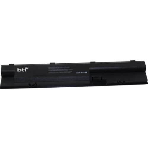 Black replacement notebook battery by BTI, designed for HP ProBook models 440, 445, 450, 455, and 470, featuring a sleek, rectangular design with connection ports on one end.