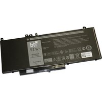 BTI black laptop battery for Latitude E5450 E5550, rectangular with label showing 51Wh and safety icons.
