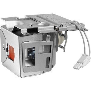 Replacement projector lamp unit featuring a metallic housing, a glass lens opening, and a connector cable, designed for compatibility with BENQ projectors.