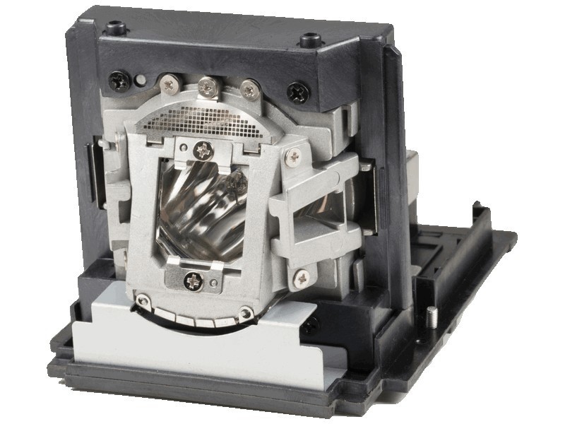 Replacement projector lamp featuring a silver metal bulb housing, black plastic casing, and a mounting base, designed for specific Christie projector models.