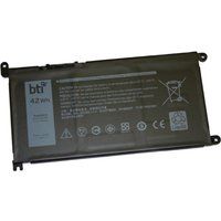 Black BTI VM732 42Wh 3-cell battery with white text and symbols, compatible with Dell Inspiron and Vostro laptops.
