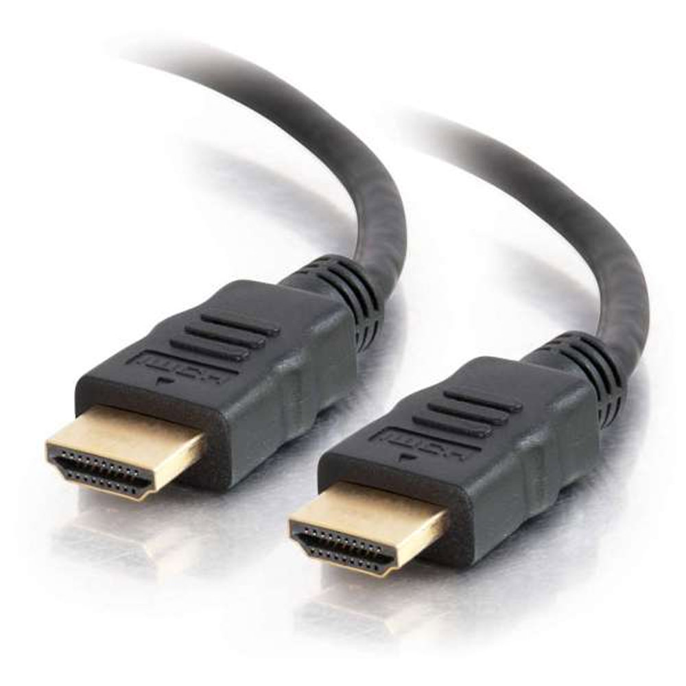 Black 1.5ft HDMI cable with gold-plated connectors on both ends, designed for high-speed 4K video and Ethernet connectivity, featuring durable rubberized grips.