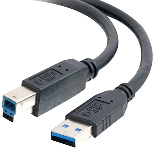 Black 1m USB 3.0 cable featuring a USB A connector on one end and a USB B connector on the other, with blue accents on the connectors for high-speed data transfer.